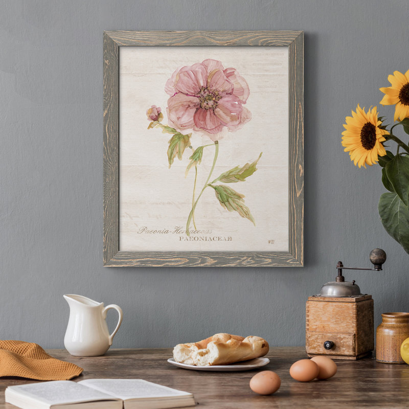 Soft Peony - peinture sur toile encadrée, Encadré gris, H 44 po x l 31 po x P 1 po