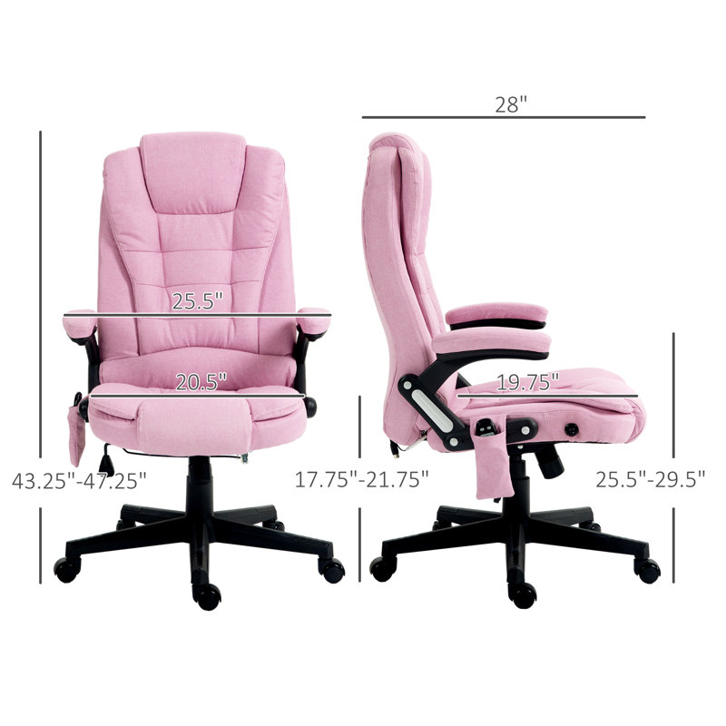 Fauteuil de direction à 6 points de massage vibrant avec chaleur et dossier haut en lin, Rose