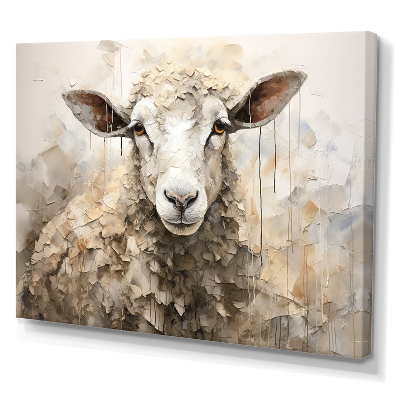 Cozy Beige Minimalism Sheep II - Sheep Canvas Wall Art, 12" H x 20" W x 1" D, Wrapped Canvas