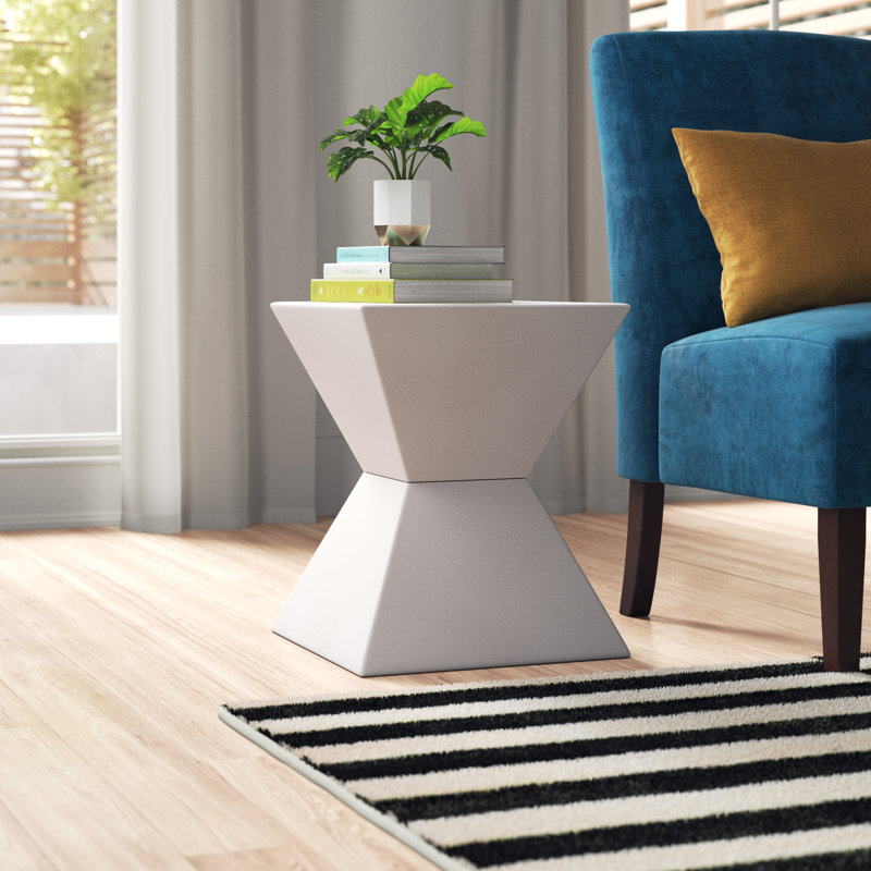 Jaime Pedestal End Table, High-gloss lacquered white
