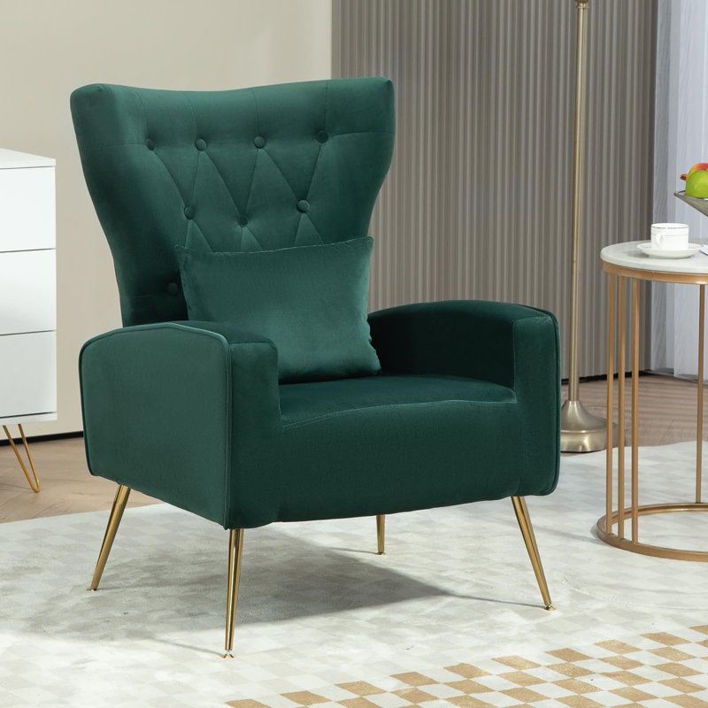 Green Velvet Wingback Accent Chair with Gold Metal Legs