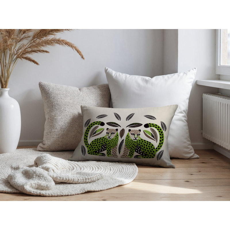 Coussin lombaire réversible Ayra Leopard, Rectangle H 14 po x l 20 po, Chartreuse