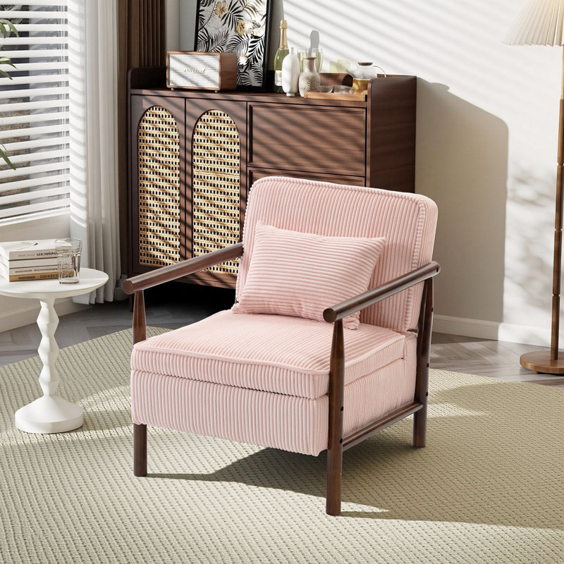 Chaise avec accoudoirs rembourrée Mid-Century, Rose, Brun