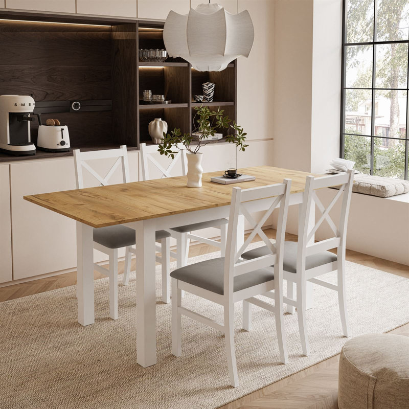 Mangine 4 - Person Dining Set, White/Paros 02, Brown, White