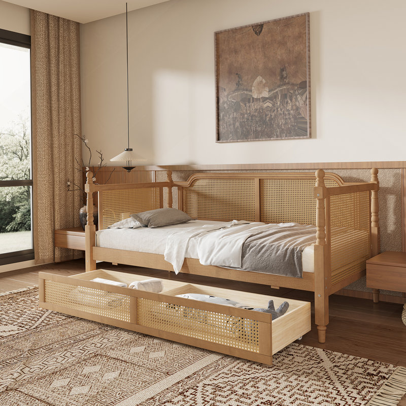 Rattan Daybed with 2 Drawers, Full/Double, Walnut