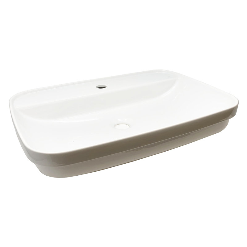 Lavabo de salle de bain semi-encastré en céramique blanc brillant Tribeca
