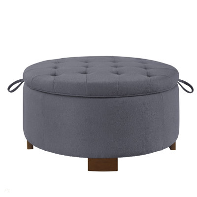 Round Storage Ottoman With Reversible Lid - Boucle Fabric Upholstered Footstool, Hidden Storage Compartment, Wooden Legs, Dual-Purpose Seat & Side Table For Living Room, Bedroom