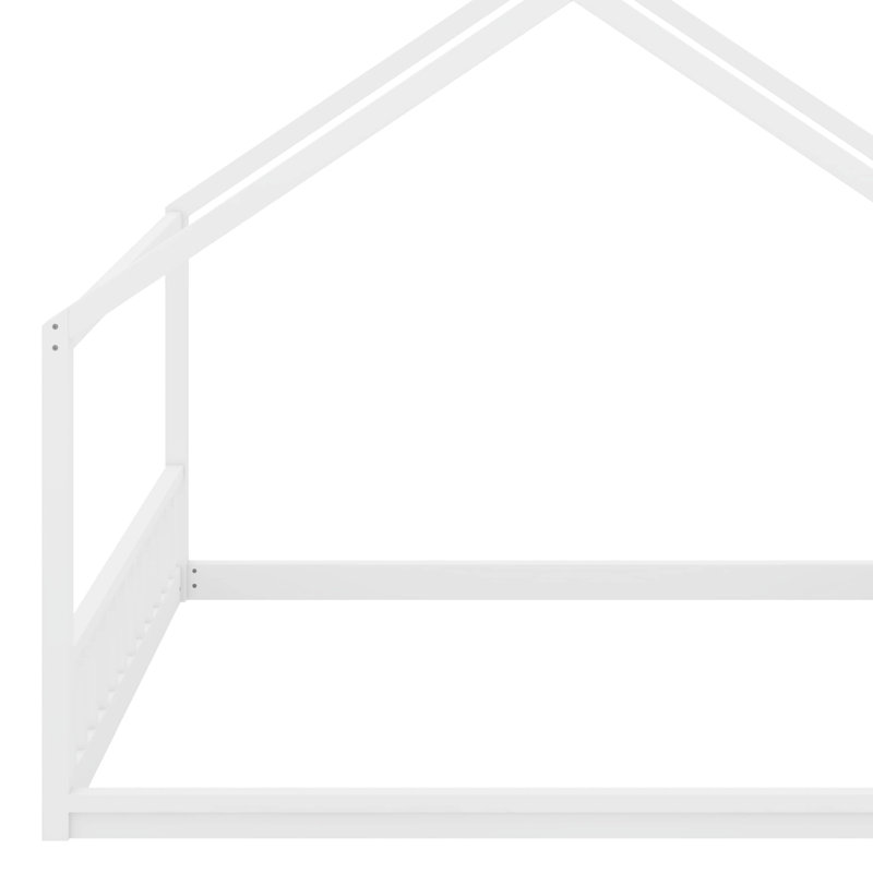 Lit de maison de style Montessori pour enfants, cadre de lit au sol avec tête et pied de lit, Double, Blanc