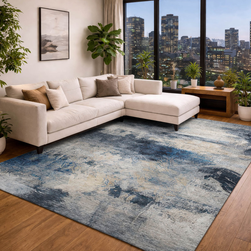 Machine Washable Indoor/Outdoor Chantille ACN2881 Abstract Rug, Baltic, 10' x 14'