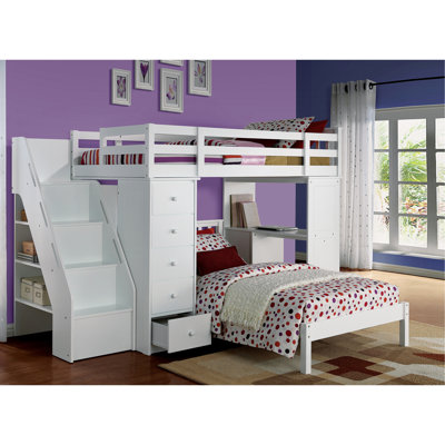 Twin Loft Bed In White - And Construction With Bookcase Desk