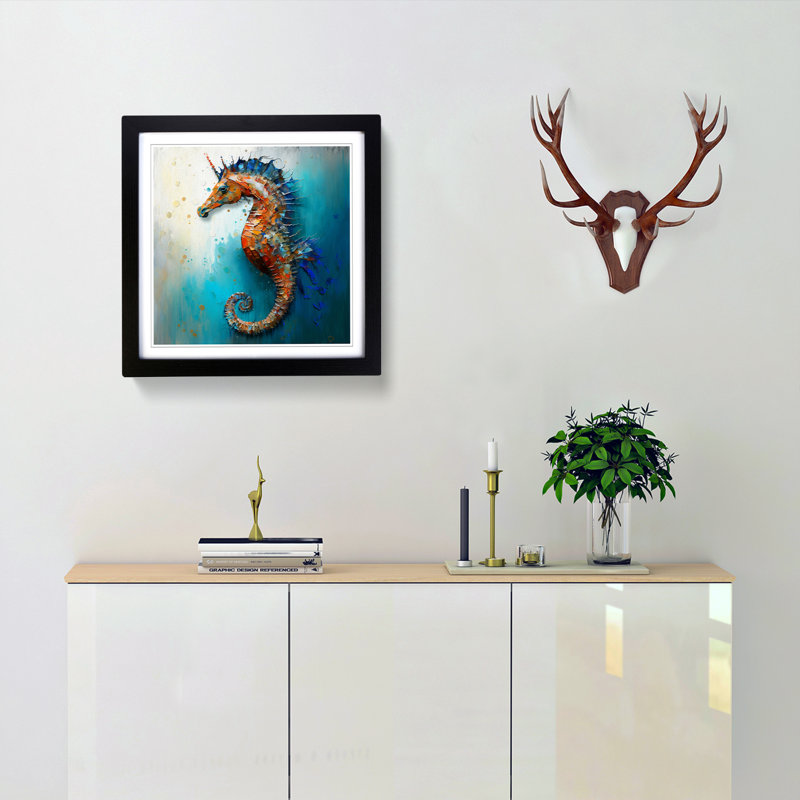 Seahorse Palette Knife - Single Picture Frame Print on Wood, Black