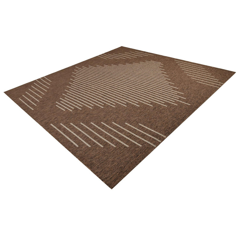 Everyn Striped Machine Woven Polypropylene Indoor / Outdoor Area Rug in Brown, Square 13'1"