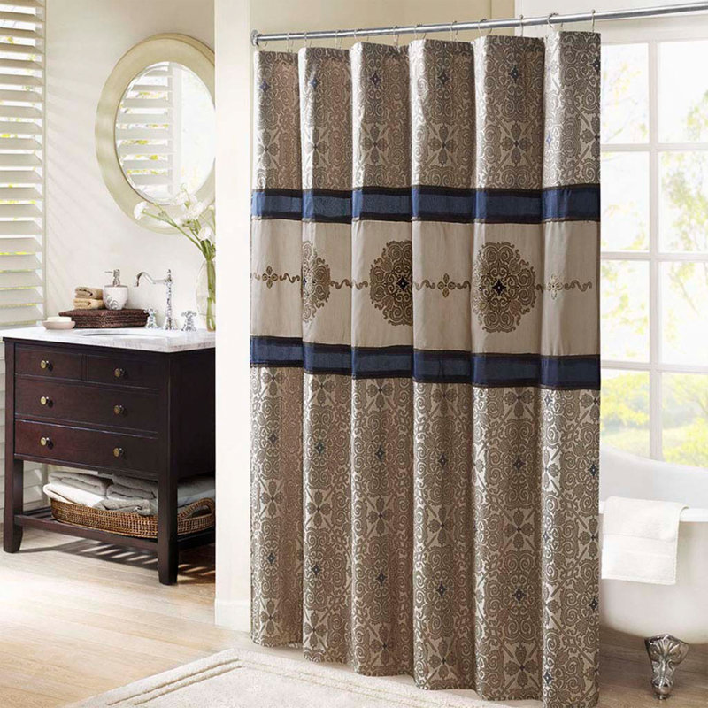 Embroidered Shower Curtain, Navy
