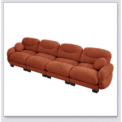 Canapé modulaire confortable à 2 places en tissu de chenille plissé avec siège ergonomique en mousse haute densité, accoudoirs arrondis arrondis et 2 coussins décoratifs ronds