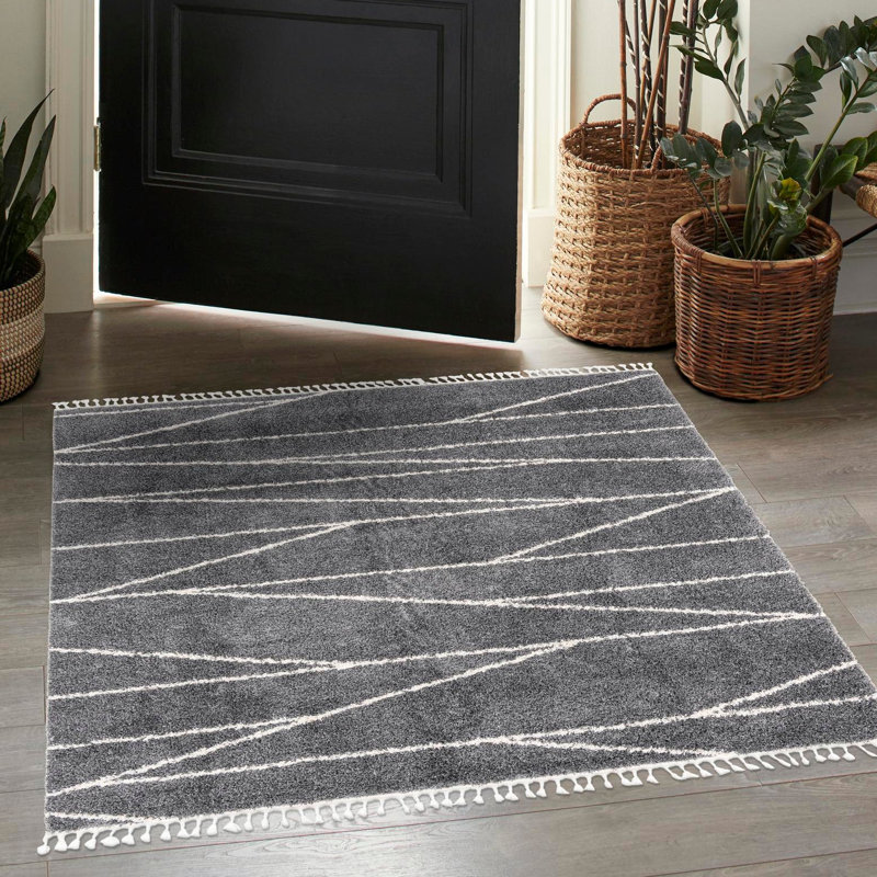 Ananya Striped Gray Area Rug, Square 10'
