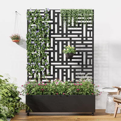 Outdoor Metal Rectangular Individual Planter Box with Trellis for Climbing Plants