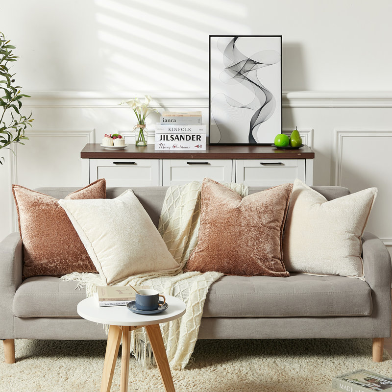 Ensemble de housses de coussin en chenille épaissie 4 pièces, café clair × 2 + blanc × 2, 20 po x 20 po avec rebord