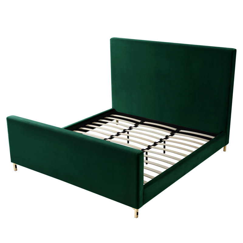 Lit plateforme moderne en velours pour chambre Inza, Grand, Vert forêt