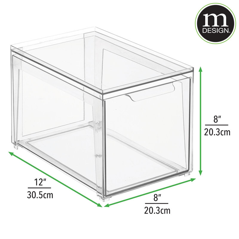 mDesign Plastic Stackable Kitchen Pantry Storage Organizer with Drawer, 4, 4" H x 12" W x 8" D