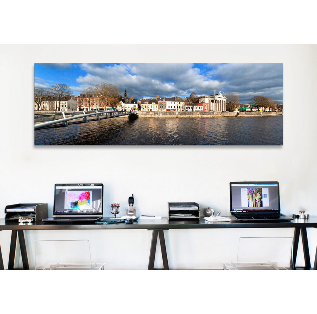 Panoramic The Millenium Foot Bridge Over the River Lee,St Annes Church Behind, And St Mary's Church (right),Cork City, Ireland - Wrapped Canvas Photographic Print Ebern Designs 