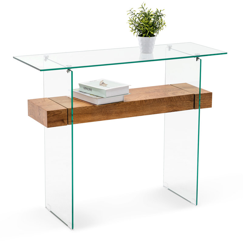 100cm Glass Console Table, Brown