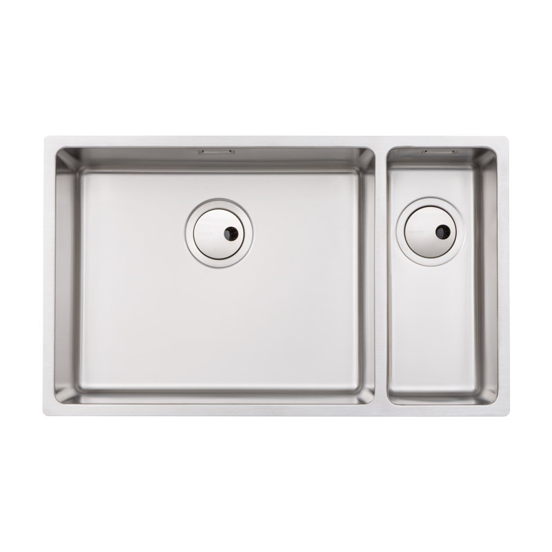 Abode Designs 440mm W Double Bowl Stainless Steel Kitchen Sink, Left