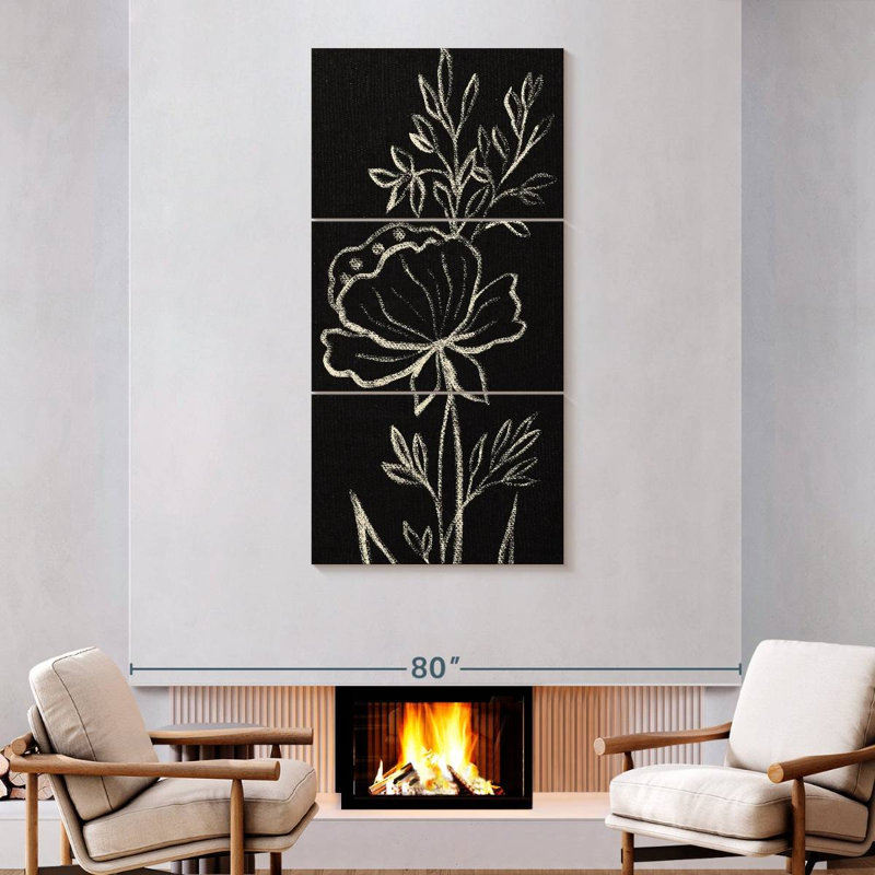 Black Floral, 75" H x 36" W