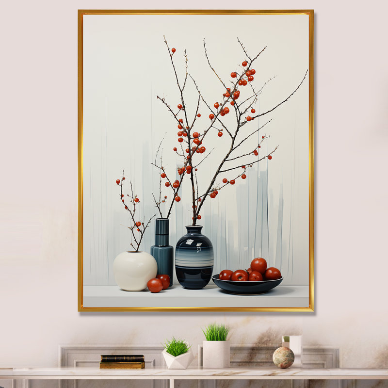 Linfert Red Beige Mid Century Minimalist Pottery, reproduction d'art sur toile encadrée, H 32 po x l 16 po x P 1 po