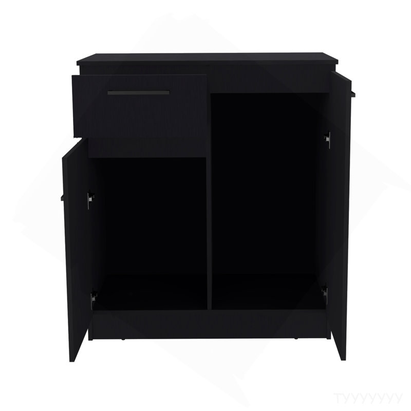 Commode à 2 portes et tiroir simple, noir
