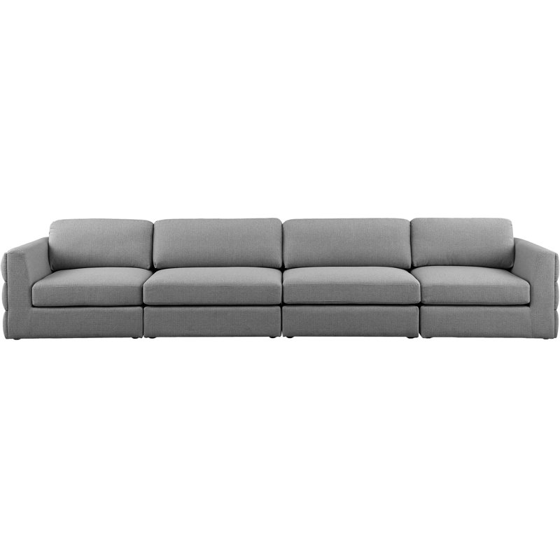 Canapé modulaire à accoudoirs carrés Hurman, Tissu gris texturé en lin