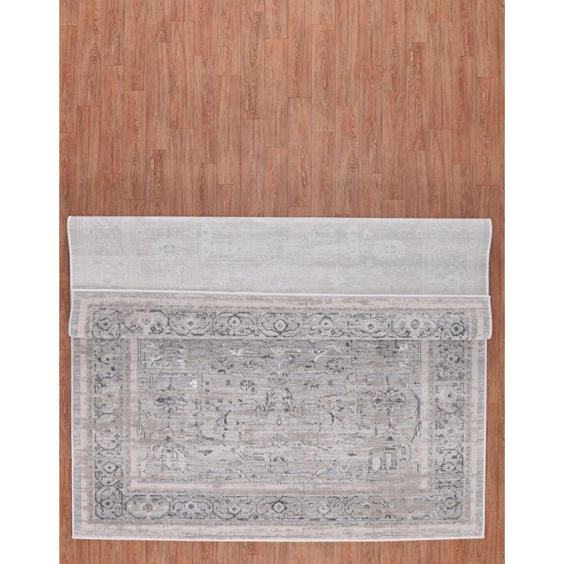 Nevada Collection Bordered Cream and Grey Rug, Rectangle 7'11" x 11'2"