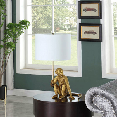 Lampe de table - conception de singe doré 25,50 po, matériau en polyrésine
