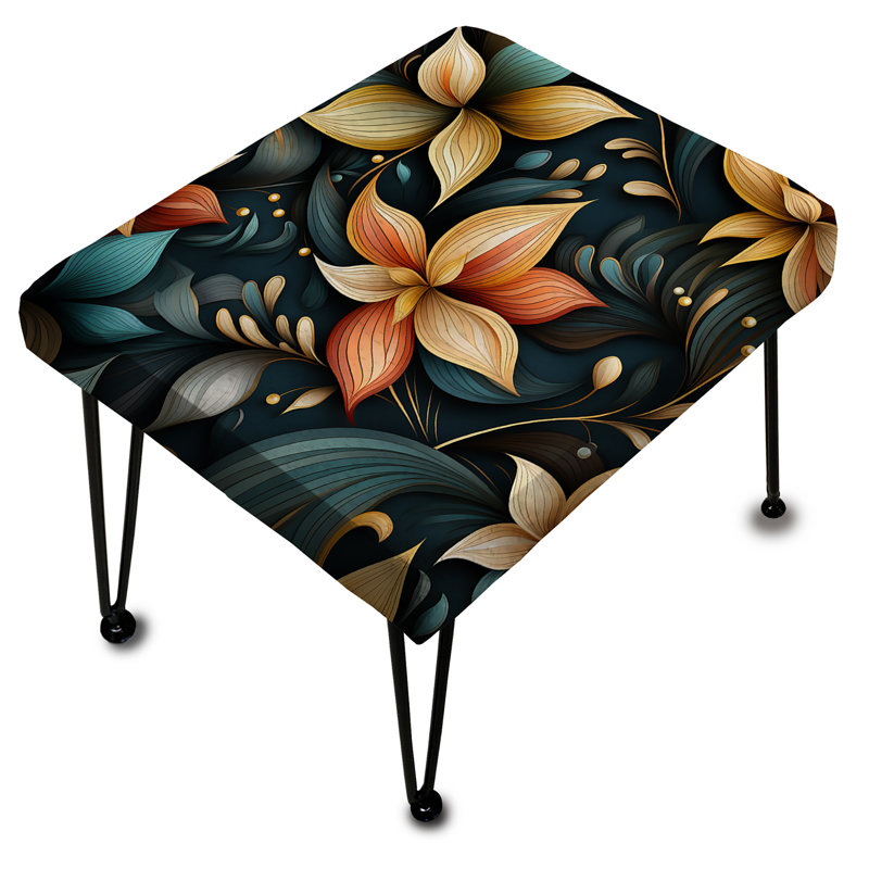 Mindful Contemplation Mediation I - Floral Rectangle Ottoman