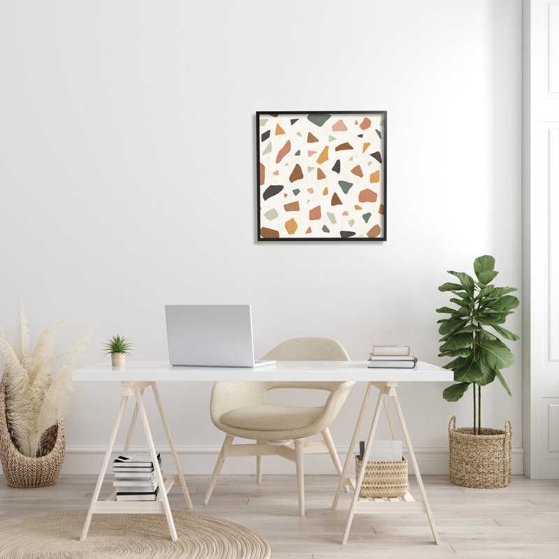 «Abstract Confetti Rock Shapes Neutral Brown Orange Grey» par Veronique Charron - impression, Cadre noir, H 24 po x l 24 po