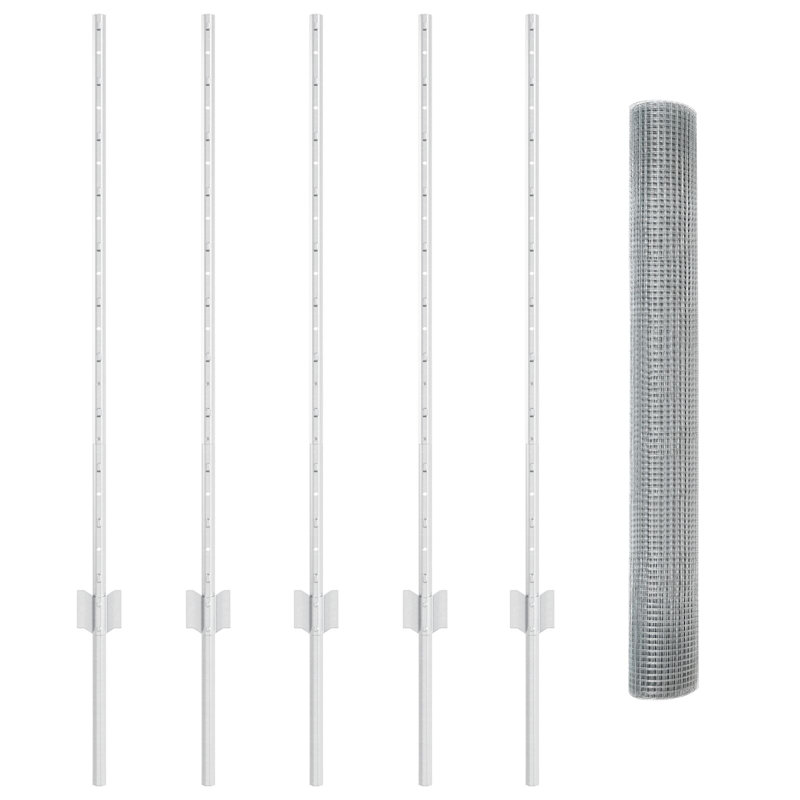 Chicken Wire Fence Set Set Of 2 Metal Durable, Silver, 100cm H x 1000cm W x 2.5cm D