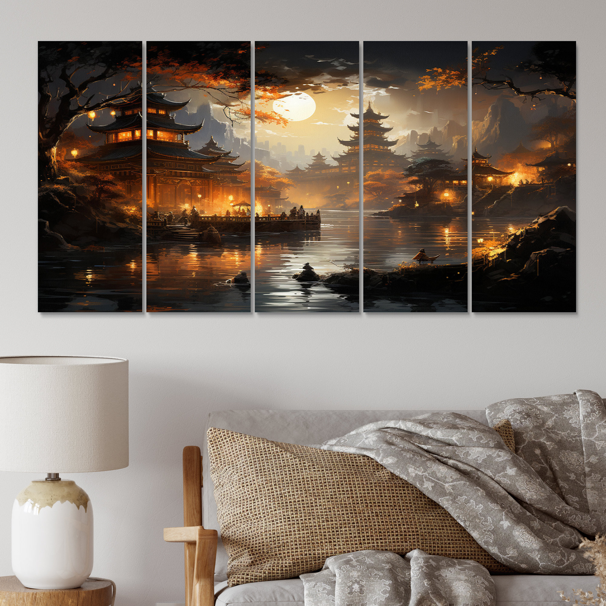 DesignArt China Art Golden Temple II - Chinese Metal Wall Decor Set ...