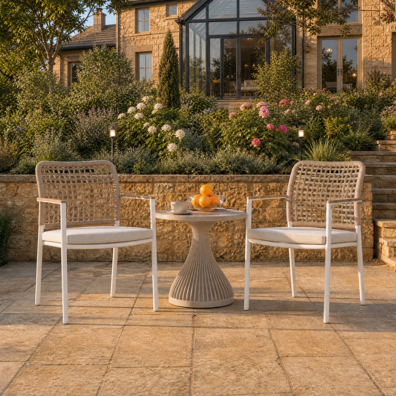 Chaise avec accoudoirs de terrasse en tissu Coral de 22 po de largeur pour l'extérieur, fauteuil résistant aux intempéries avec accoudoirs en bois de teck massif et coussin de siège moelleux