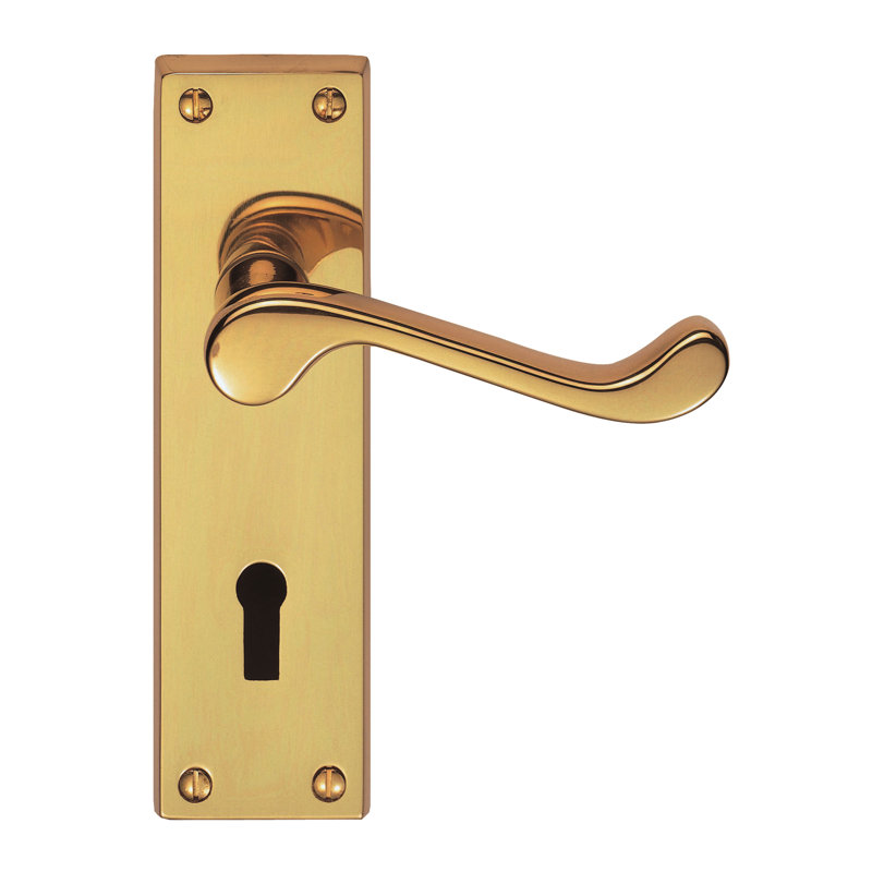 Mackinac Lock Door Handle, Polished Brass