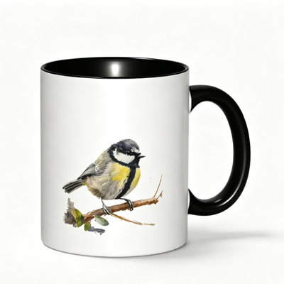 A Single Blue Tit Forest Birds Ceramic Coffee Mug, Perfect for Tea, Milk, Or Water While Enjoying a Good Book.