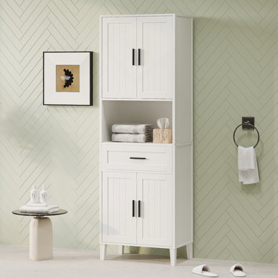 70.9" High Freestanding Tall Bathroom Cabinet With A Drawer, 2 Cabinets, 4 Soft-Close Doors, 2 Adjustable Shelves, Open Storage, For Bathroom, Living Room, Laundry Room