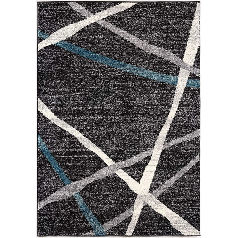 Tapis gris / noir / bleu Mcconn, Rectangle 8 pi x 11 pi