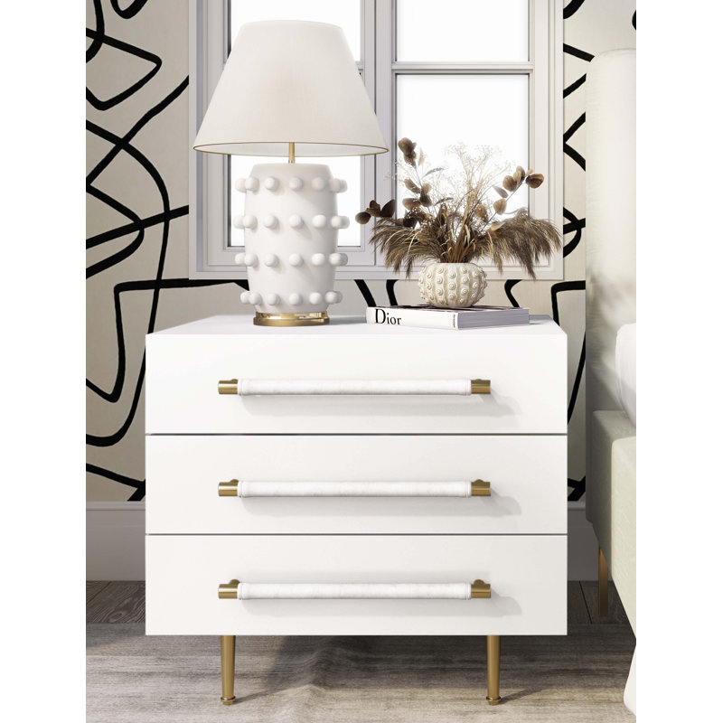 Trident-Nightstand-UK 71.1cm W Acacia,Iron,MDF Bedside Table, White