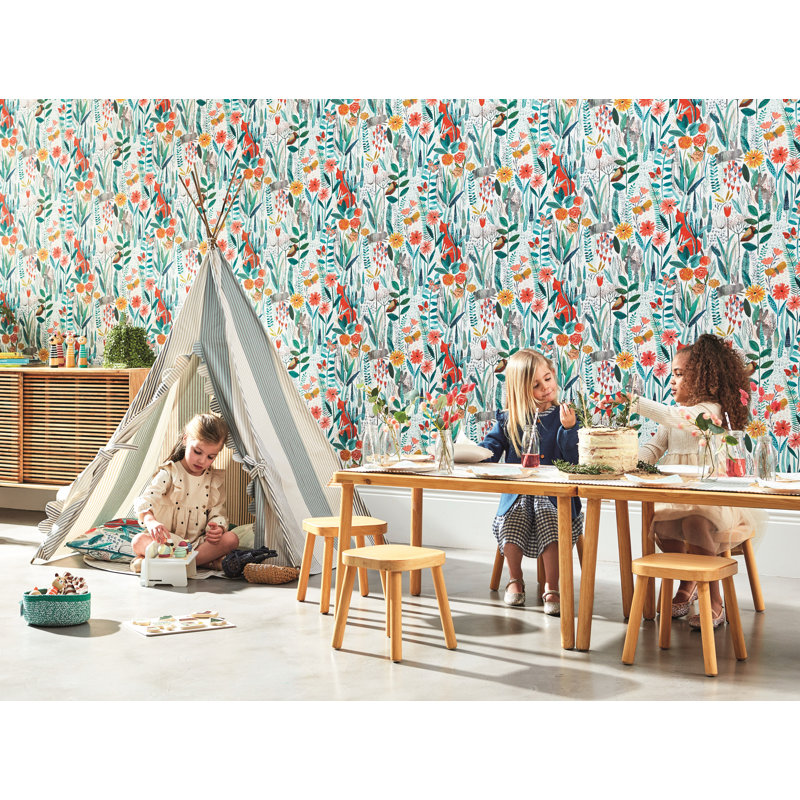 Hide And Seek Wallpaper, Linen/Duck Egg/Stone
