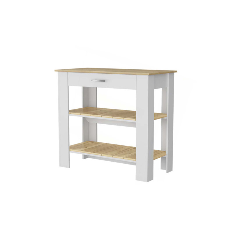 Îlot de cuisine 40 po Brooklyn, deux tablettes, un tiroir, Blanc