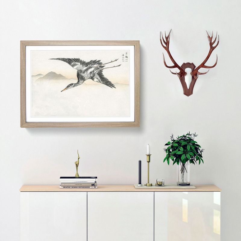 Common Crane by Numata Kashu - Picture Frame Painting Print, 27cm H x 36cm W x 2cm D, Oak Framed
