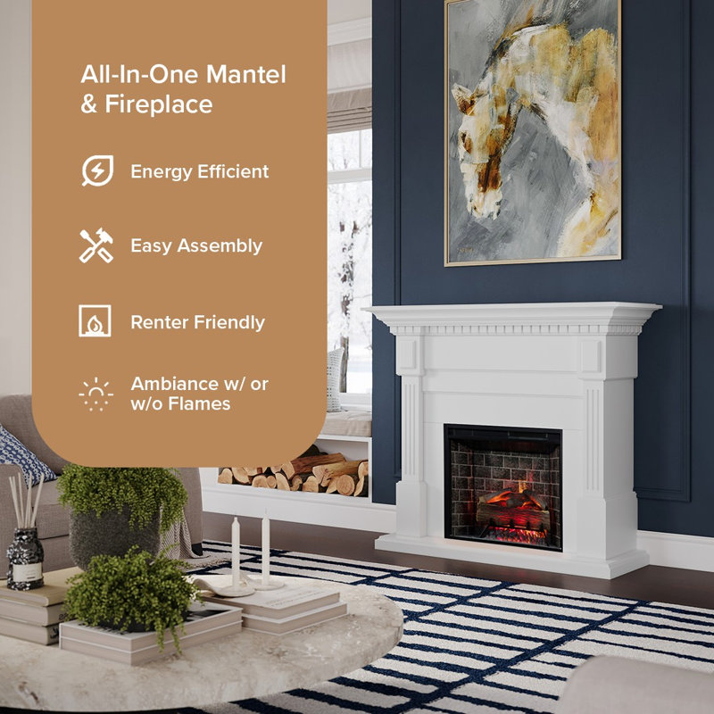 Modern Ember Augustine Mantel Package with 28" Electric Fireplace - Alexa & Google Asst Compatible, White