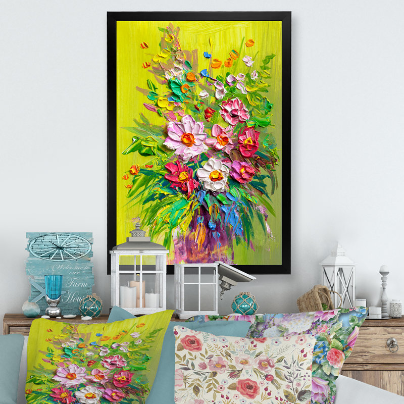 Nature morte, bouquet d'été vibrant - décoration murale traditionnelle sur toile, H 36 po x l 24 po x P 1 po