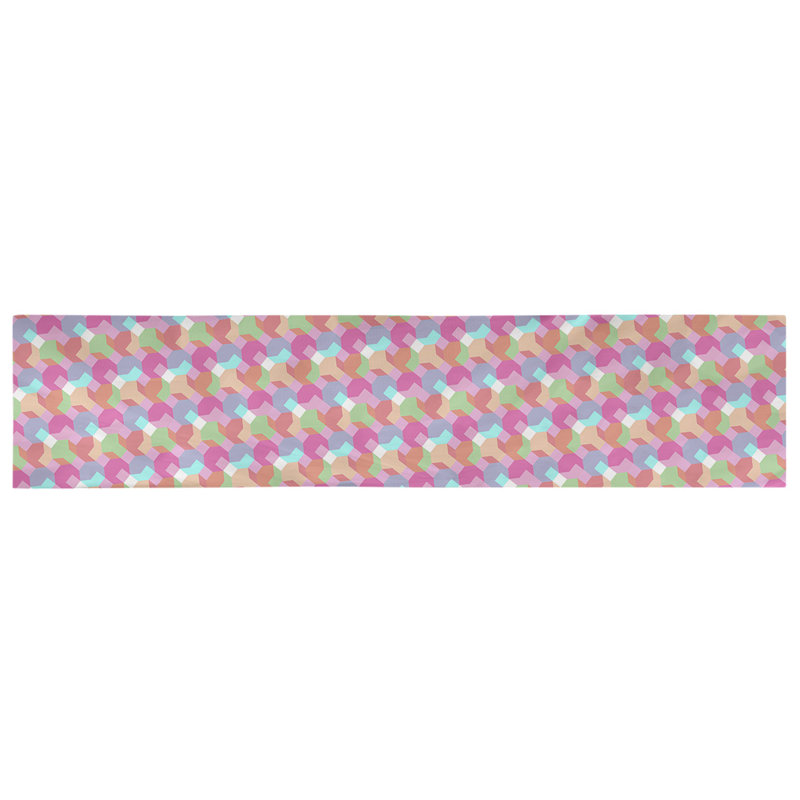 Chemin de table octogons Avicia, 73,5 po x 17,5 po, Rose / Orange, Coton