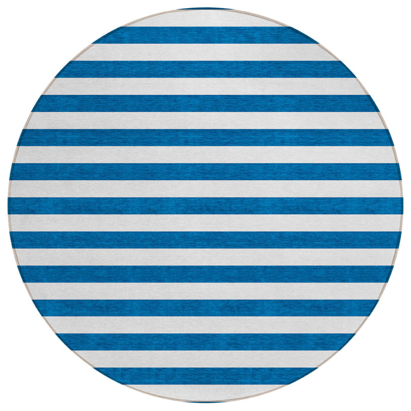 Washable Striped Indoor / Outdoor Rug, Round 8'