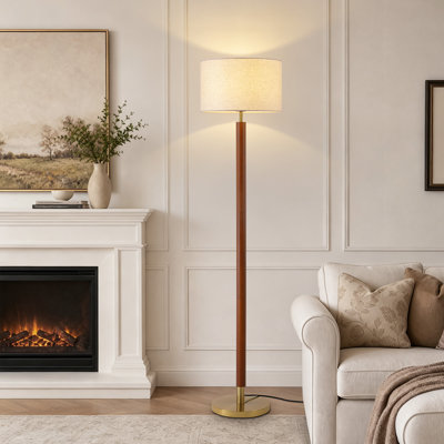 Lampe sur pied en bois massif électroplaquée